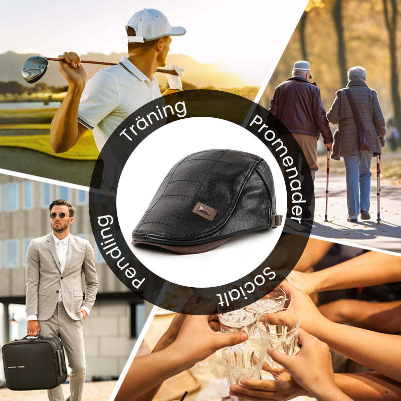 🍂Nya höstnyheter|Men's Vintage PU Leather Flat Cap – Elegant Everyday Accessory