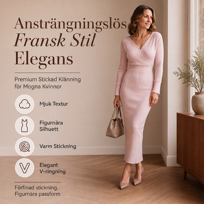 ⏳ Het erbjudande! |Damernas Elegant Omlottstickade Klänning – V-ringad Ribbad Höststil