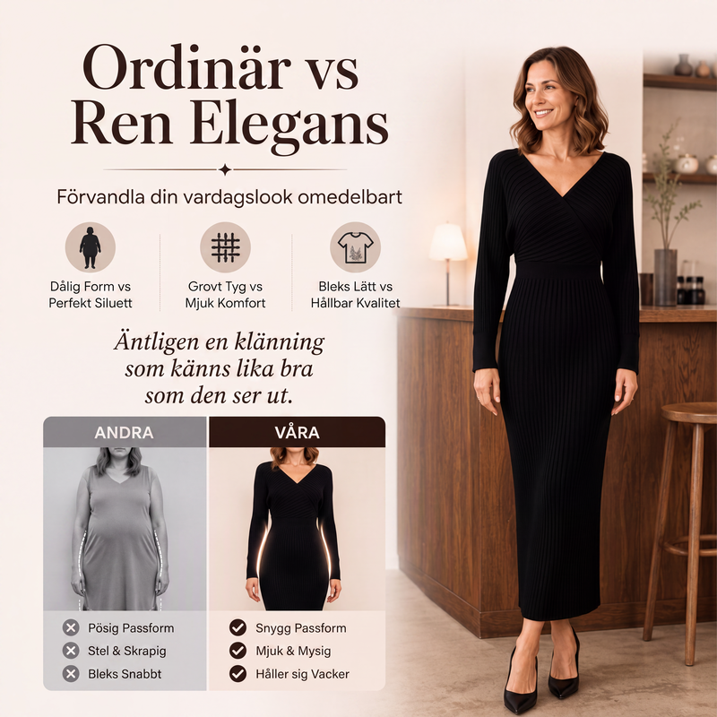 ⏳ Het erbjudande! |Damernas Elegant Omlottstickade Klänning – V-ringad Ribbad Höststil