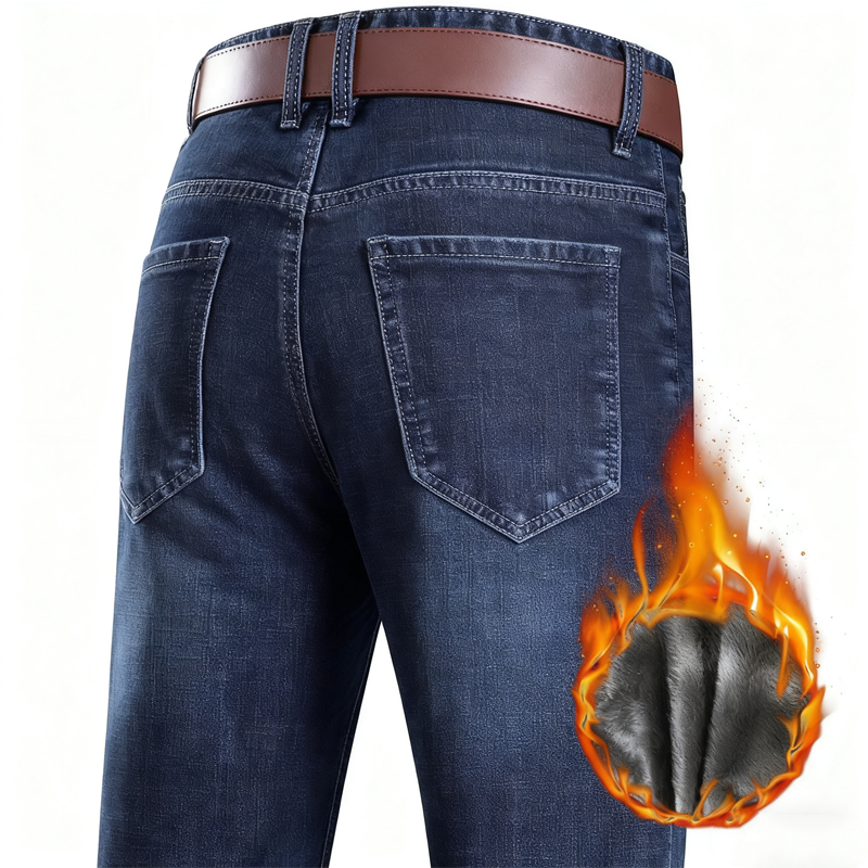 🍂Nya höstnyheter|Herrarnas Varmfodrade Jeans – Bekväma Raka Vinterjeans med Mjuk Insida