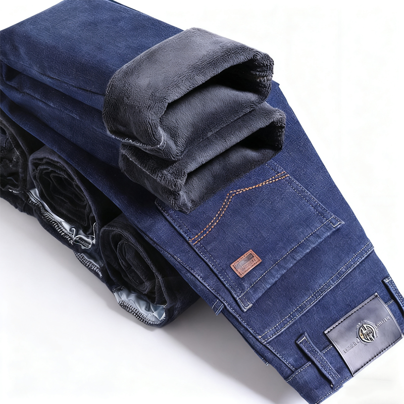 🍂Nya höstnyheter|Herrarnas Varmfodrade Jeans – Bekväma Raka Vinterjeans med Mjuk Insida