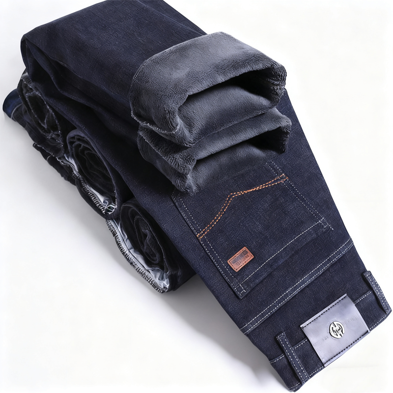 🍂Nya höstnyheter|Herrarnas Varmfodrade Jeans – Bekväma Raka Vinterjeans med Mjuk Insida