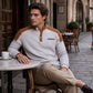 Modern Henley Tröja för Herr – Våffelstickad Design med Premium Detaljer