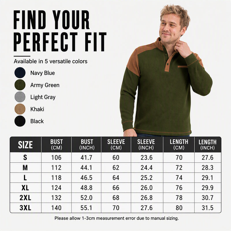 Modern Henley Tröja för Herr – Våffelstickad Design med Premium Detaljer