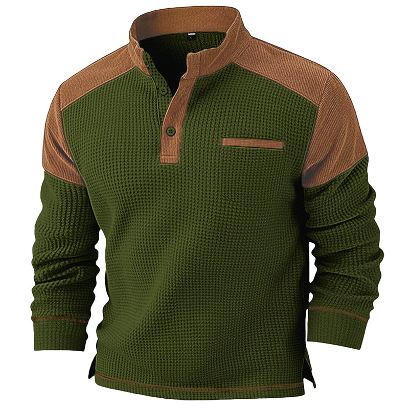 Modern Henley Tröja för Herr – Våffelstickad Design med Premium Detaljer