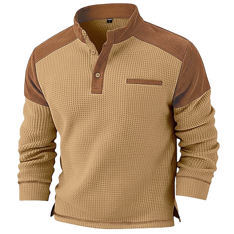 Modern Henley Tröja för Herr – Våffelstickad Design med Premium Detaljer