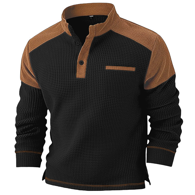 Modern Henley Tröja för Herr – Våffelstickad Design med Premium Detaljer