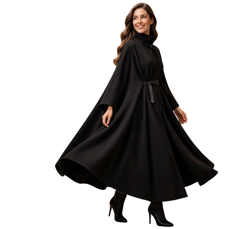 ⏳Het erbjudande!  |🧥Damernas Eleganta Ullkappa – Lyxig Cape Design med Markerad Midja