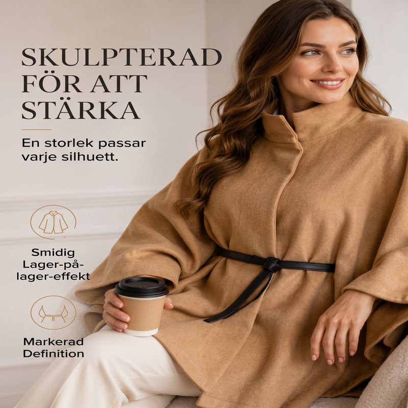 ⏳Het erbjudande!  |🧥Damernas Eleganta Ullkappa – Lyxig Cape Design med Markerad Midja