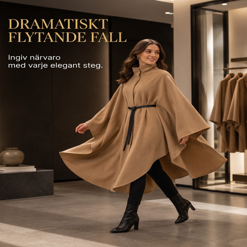 ⏳Het erbjudande!  |🧥Damernas Eleganta Ullkappa – Lyxig Cape Design med Markerad Midja