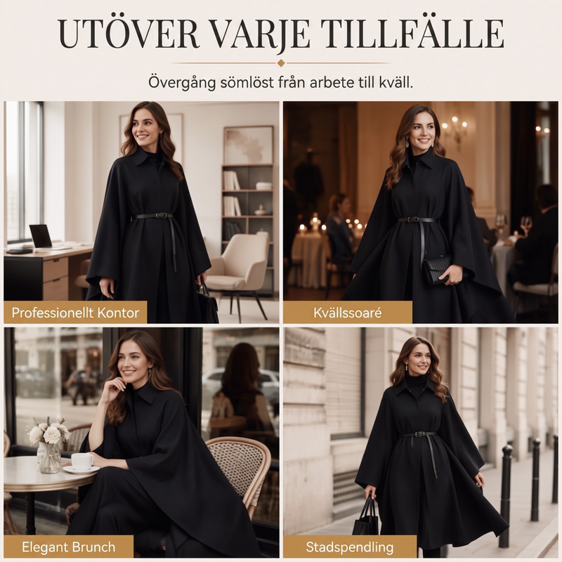 ⏳Het erbjudande!  |🧥Damernas Eleganta Ullkappa – Lyxig Cape Design med Markerad Midja
