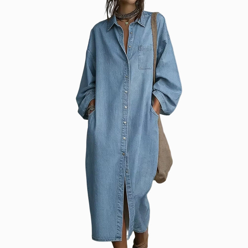 🍂Nya höstnyheter|Elegant Denimskjortklänning för Dam – Bekväm Oversized Passform med Tidlös Stil