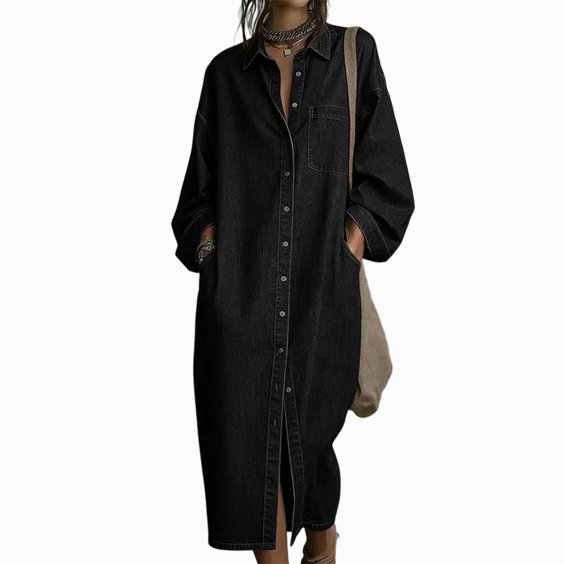 🍂Nya höstnyheter|Elegant Denimskjortklänning för Dam – Bekväm Oversized Passform med Tidlös Stil