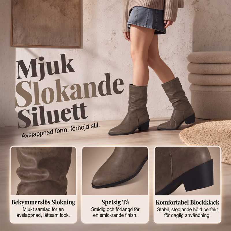 Nyhet✨|Eleganta Damstövlar med Spetsig Tå och Blockklack – Stilrena Höststövlar för Vardag