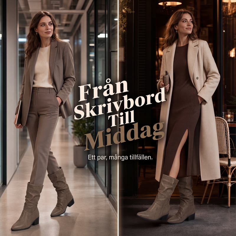 Nyhet✨|Eleganta Damstövlar med Spetsig Tå och Blockklack – Stilrena Höststövlar för Vardag