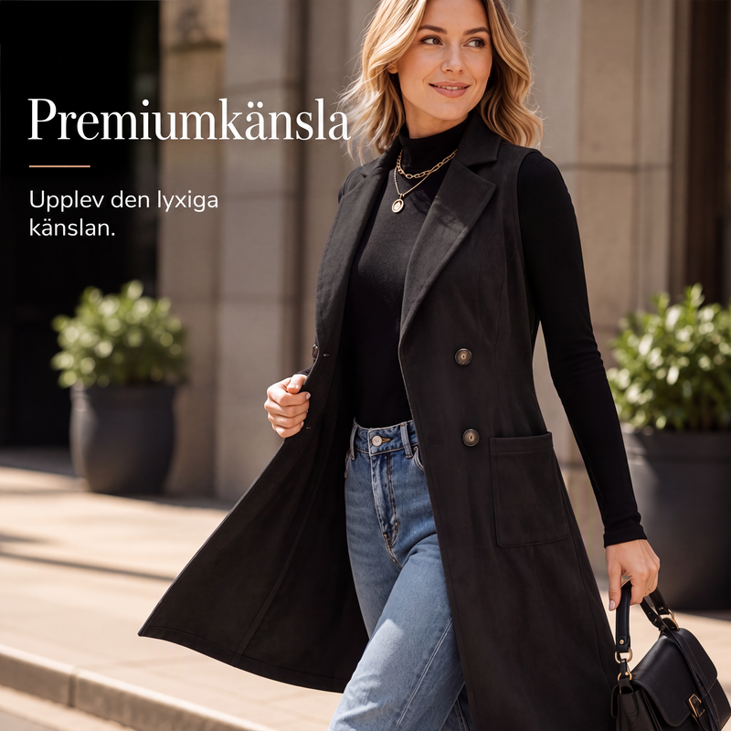 🍂Dam Lång Väst med Dubbelknäppning – Elegant Höstväst för Modern Stil