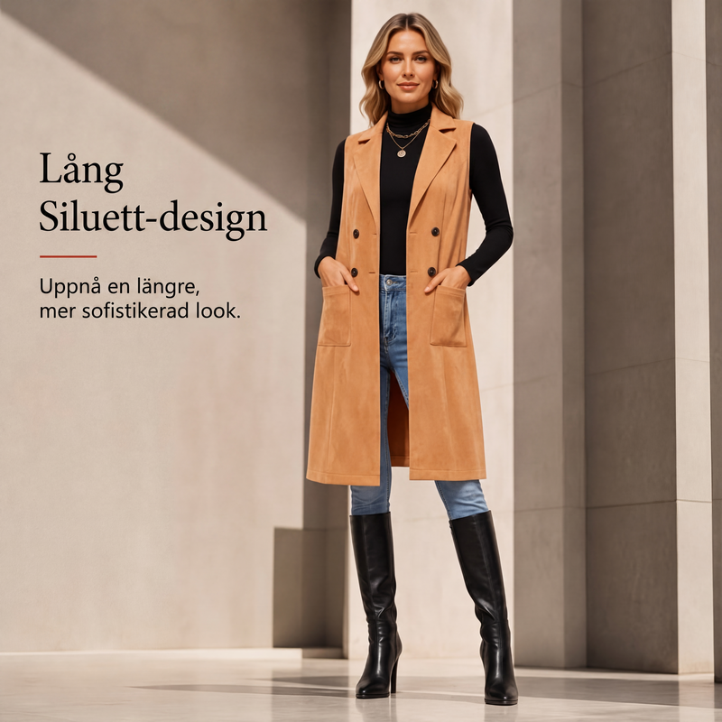 🍂Dam Lång Väst med Dubbelknäppning – Elegant Höstväst för Modern Stil