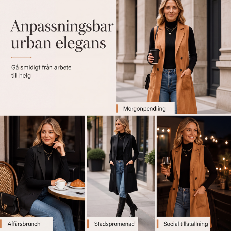 🍂Dam Lång Väst med Dubbelknäppning – Elegant Höstväst för Modern Stil