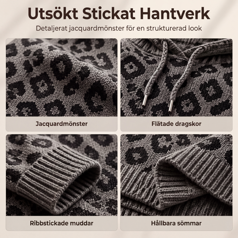 Leopardmönstrad Stickad Huvtröja för Dam – Mjuk Oversized Tröja för Hösten