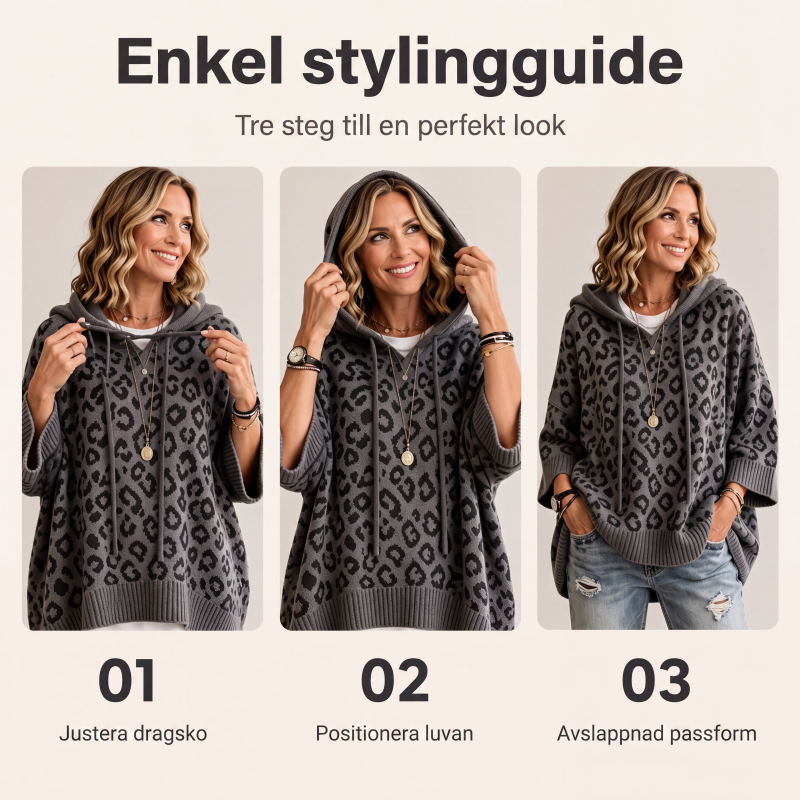 Leopardmönstrad Stickad Huvtröja för Dam – Mjuk Oversized Tröja för Hösten