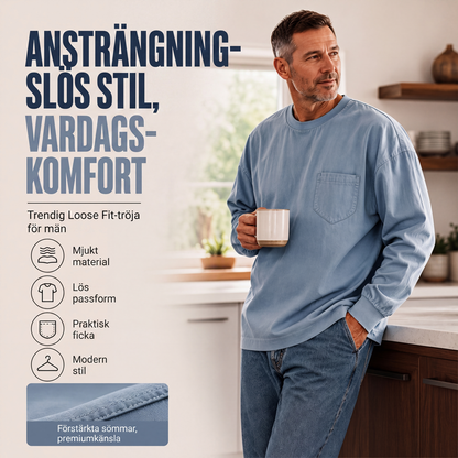 Nya ankomster📦|Herr Långärmad T-shirt med Lös Passform – Mjuk Casual Tröja för Vardag & Höst