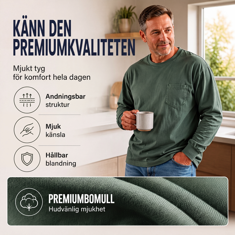 Nya ankomster📦|Herr Långärmad T-shirt med Lös Passform – Mjuk Casual Tröja för Vardag & Höst