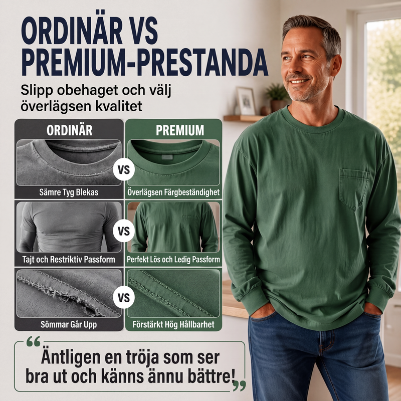 Nya ankomster📦|Herr Långärmad T-shirt med Lös Passform – Mjuk Casual Tröja för Vardag & Höst