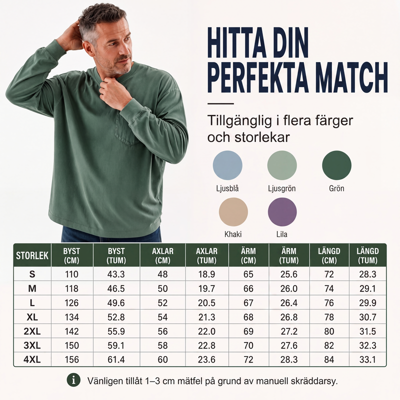 Nya ankomster📦|Herr Långärmad T-shirt med Lös Passform – Mjuk Casual Tröja för Vardag & Höst