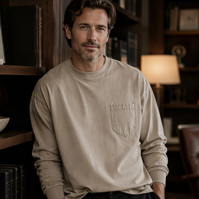 Nya ankomster📦|Herr Långärmad T-shirt med Lös Passform – Mjuk Casual Tröja för Vardag & Höst