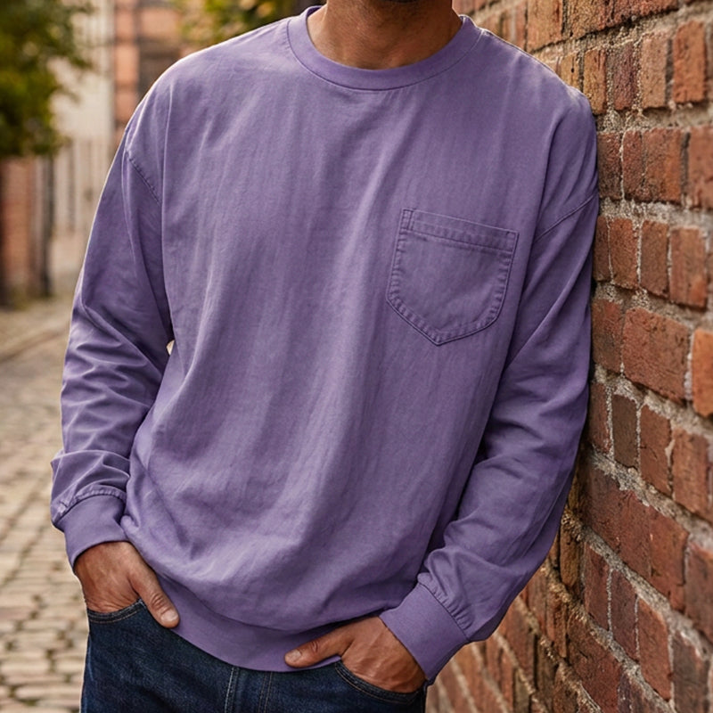 Nya ankomster📦|Herr Långärmad T-shirt med Lös Passform – Mjuk Casual Tröja för Vardag & Höst