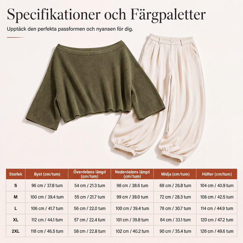Nyhet✨|Elegant Stickat Set för Dam – Off Shoulder Topp & Vida Byxor med Avslappnad Passform