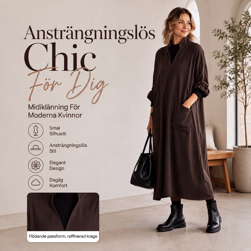 ⏳ Het erbjudande! |Draperad Midiklänning för Dam med Fickor – Elegant Lös Passform för Vardag & Höst