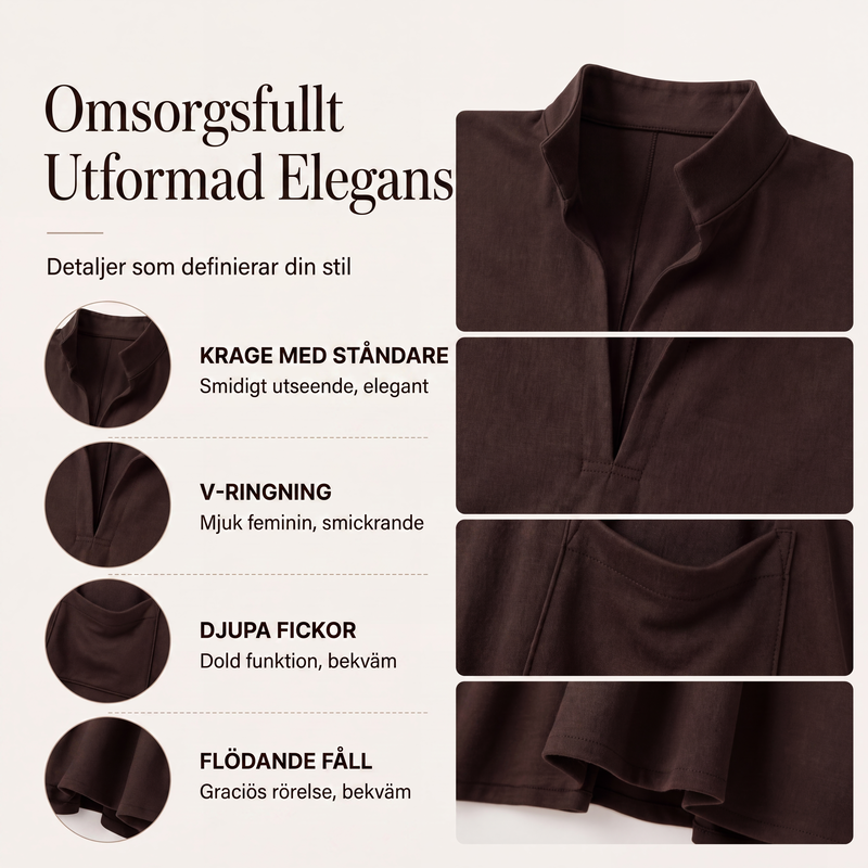 ⏳ Het erbjudande! |Draperad Midiklänning för Dam med Fickor – Elegant Lös Passform för Vardag & Höst