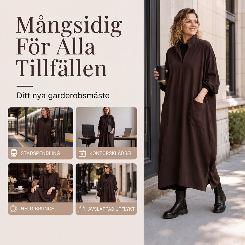 ⏳ Het erbjudande! |Draperad Midiklänning för Dam med Fickor – Elegant Lös Passform för Vardag & Höst