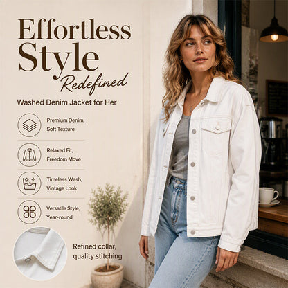🎉Höstens exklusiva erbjudande 35% rabatt!🛍️✨Oversized Tvättad Jeansjacka för Dam – Mjuk Denimjacka med Avslappnad Passform