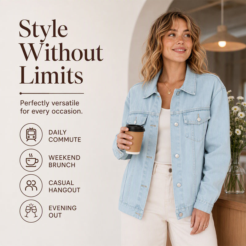 🎉Höstens exklusiva erbjudande 35% rabatt!🛍️✨Oversized Tvättad Jeansjacka för Dam – Mjuk Denimjacka med Avslappnad Passform