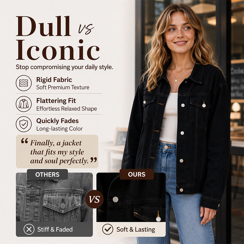 🎉Höstens exklusiva erbjudande 35% rabatt!🛍️✨Oversized Tvättad Jeansjacka för Dam – Mjuk Denimjacka med Avslappnad Passform
