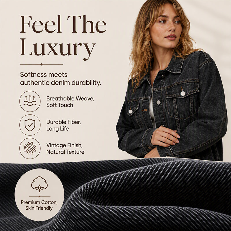 🎉Höstens exklusiva erbjudande 35% rabatt!🛍️✨Oversized Tvättad Jeansjacka för Dam – Mjuk Denimjacka med Avslappnad Passform