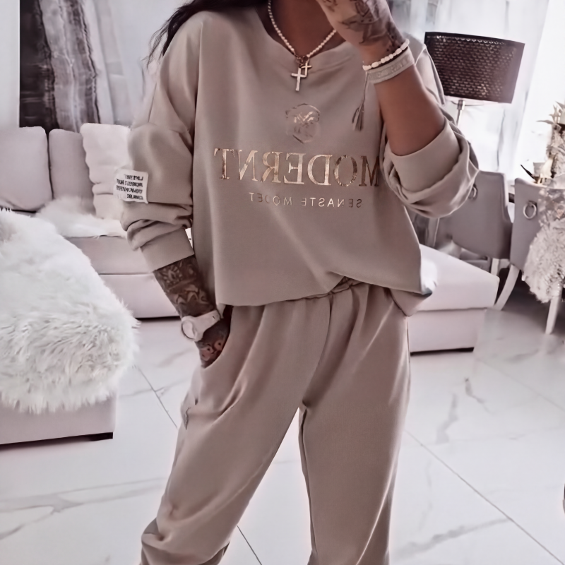 Nya ankomster📦Mjukt Set för Dam med Långärmad Topp & Byxor – Bekväm Tvådelad Outfit för Vardag