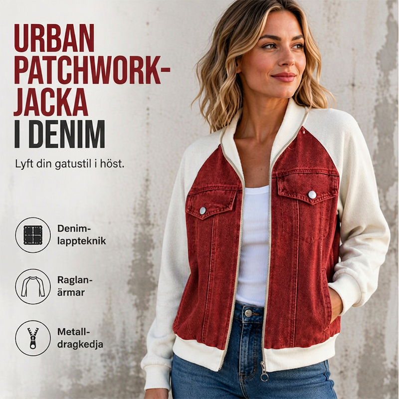 ⏳ Het erbjudande!|Damers jeansjacka med patchwork – Trendig denimjacka med avslappnad passform för vardag