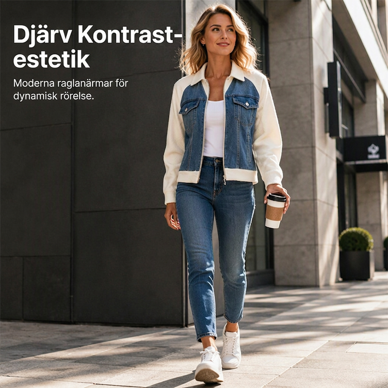 ⏳ Het erbjudande!|Damers jeansjacka med patchwork – Trendig denimjacka med avslappnad passform för vardag