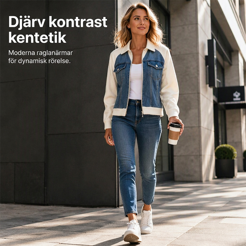 ⏳ Het erbjudande!|Damers jeansjacka med patchwork – Trendig denimjacka med avslappnad passform för vardag