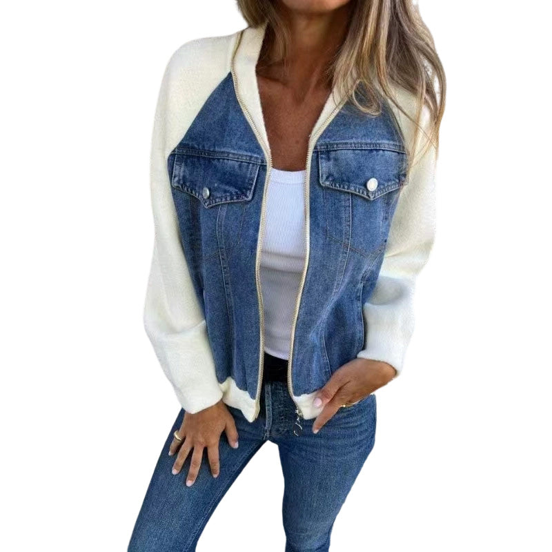 ⏳ Het erbjudande!|Damers jeansjacka med patchwork – Trendig denimjacka med avslappnad passform för vardag