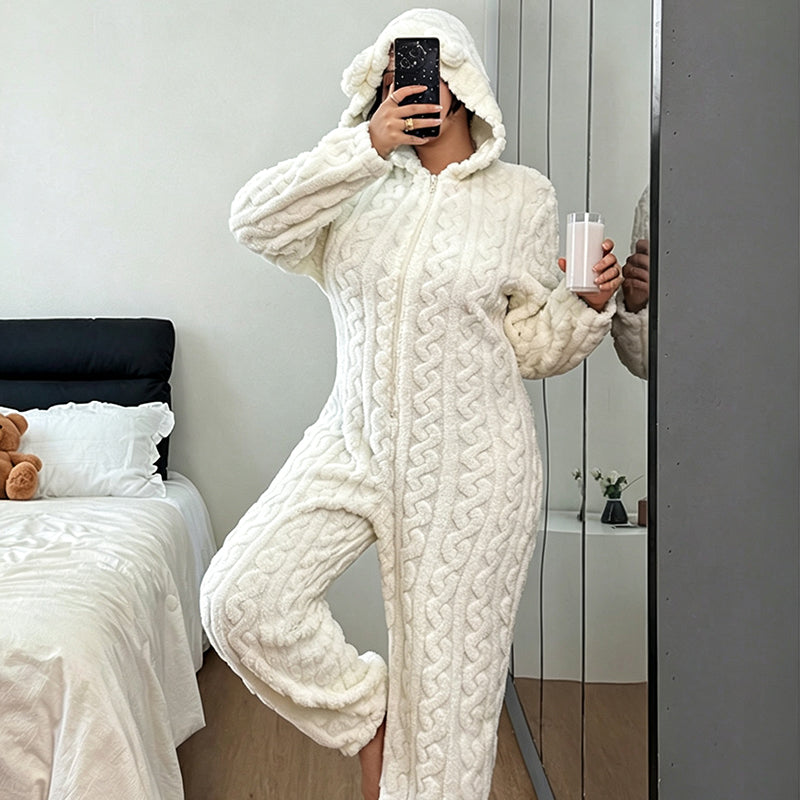 Mysig Onepiece Dam – Varm och Bekväm Hooded Jumpsuit för Avkopplande Hemmadagar