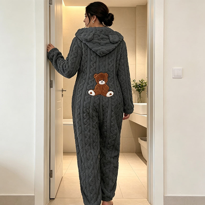 Mysig Onepiece Dam – Varm och Bekväm Hooded Jumpsuit för Avkopplande Hemmadagar