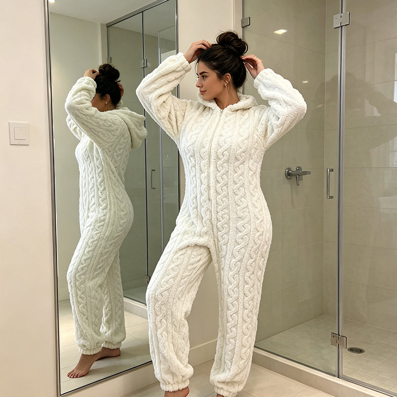 Mysig Onepiece Dam – Varm och Bekväm Hooded Jumpsuit för Avkopplande Hemmadagar