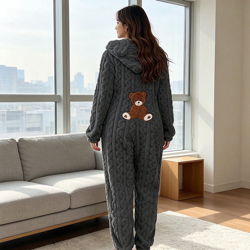 Mysig Onepiece Dam – Varm och Bekväm Hooded Jumpsuit för Avkopplande Hemmadagar