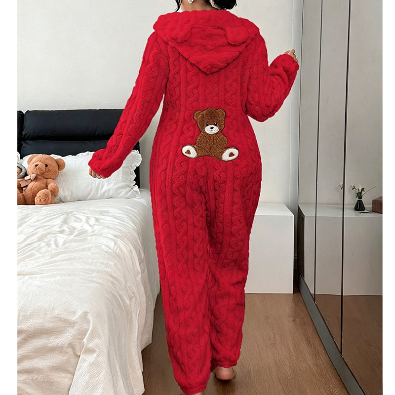 Mysig Onepiece Dam – Varm och Bekväm Hooded Jumpsuit för Avkopplande Hemmadagar