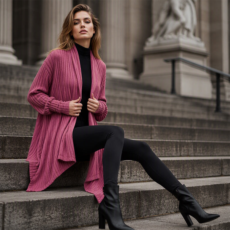 ⏳ Het erbjudande! |Kvinnors ribbstickade cardigan – Mjuk öppen modell med elegant fall