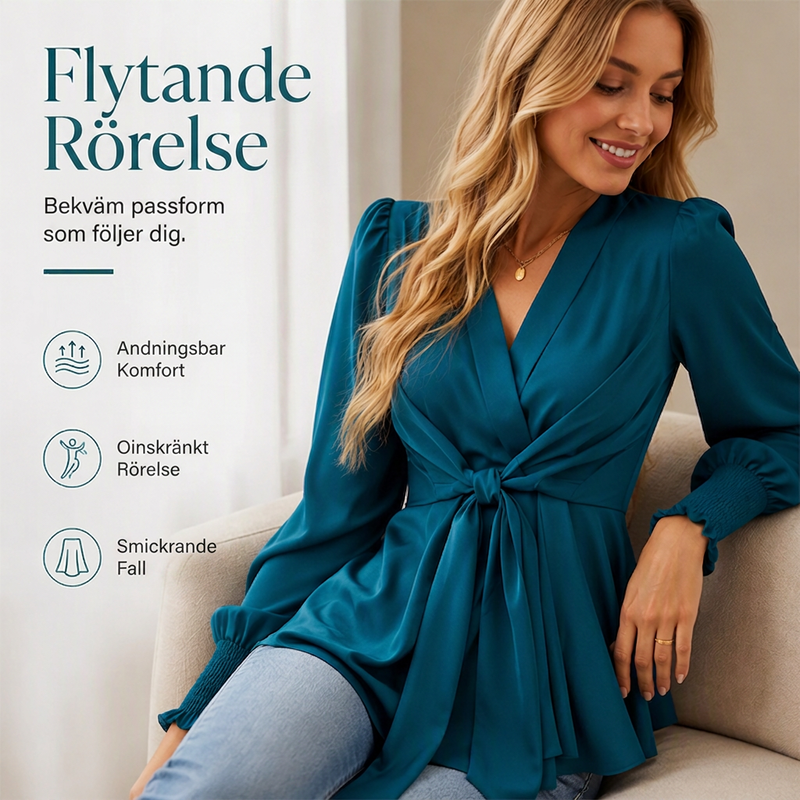 Elegant blus för kvinnor – V-ringad topp med markerad midja